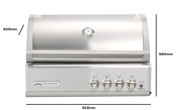 Crossray Outdoor Kitchen 4 Burner BBQ, Double Door Fridge & Storage