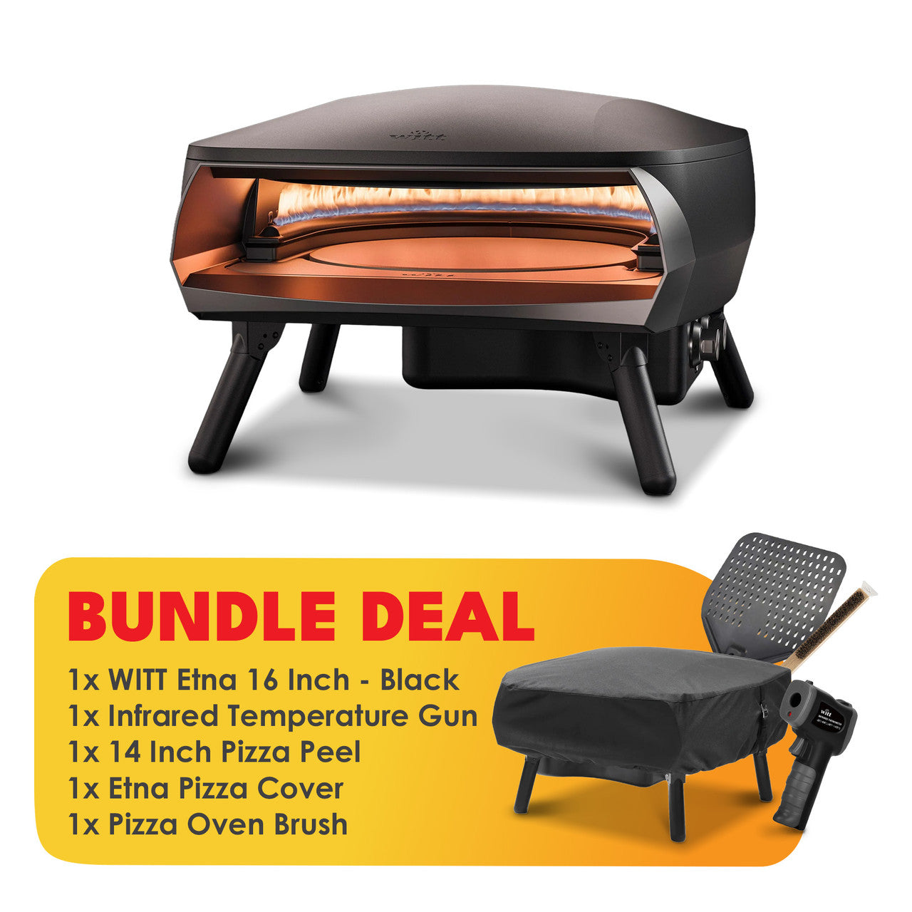WITT Etna Rotante Black 16 Inch Gas Pizza Oven Essentials Bundle