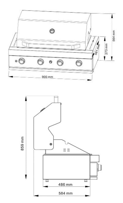 Euro Appliances 4 Burner Black Built In BBQ