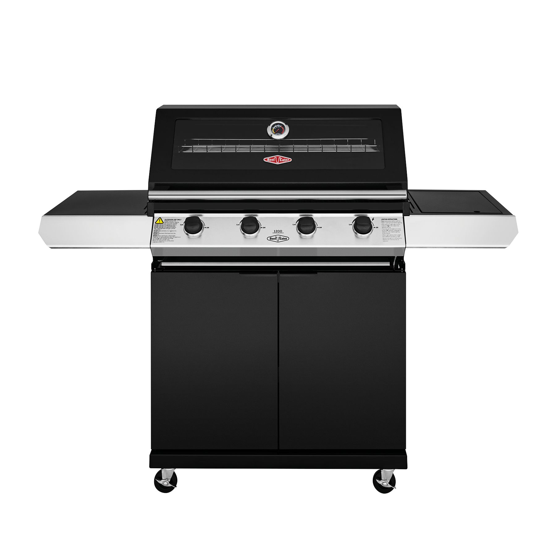 Beefeater 1200 Series 4 Burner Freestanding BBQ + Side Burner - Black