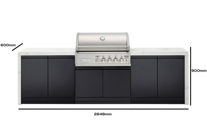 Crossray Premium Outdoor Kitchen 4 Burner BBQ, Double Door Cabinet & Single Fridge