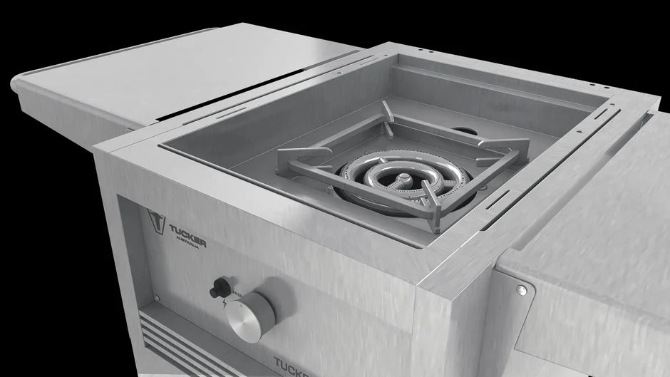 Tucker R1 Wok Freestanding Burner on Cabinet with Lid
