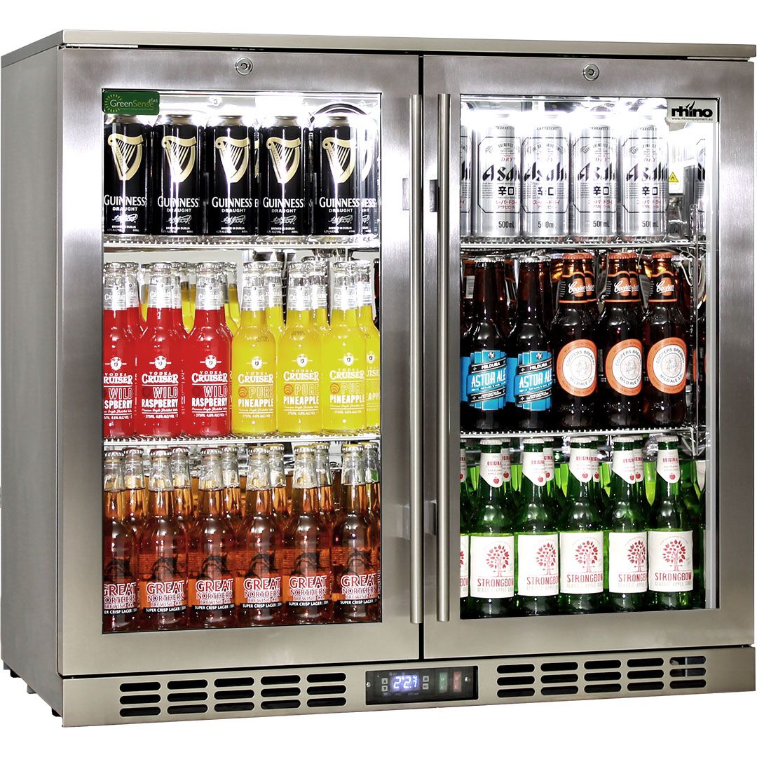 Rhino Stainless Steel 2 Door Heated Glass Bar Fridge - SG2H-HD