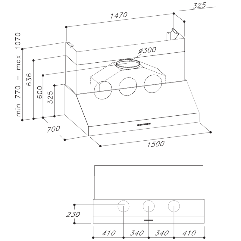 Sirius 1500mm Alfresco Canopy Stainless Steel Rangehood