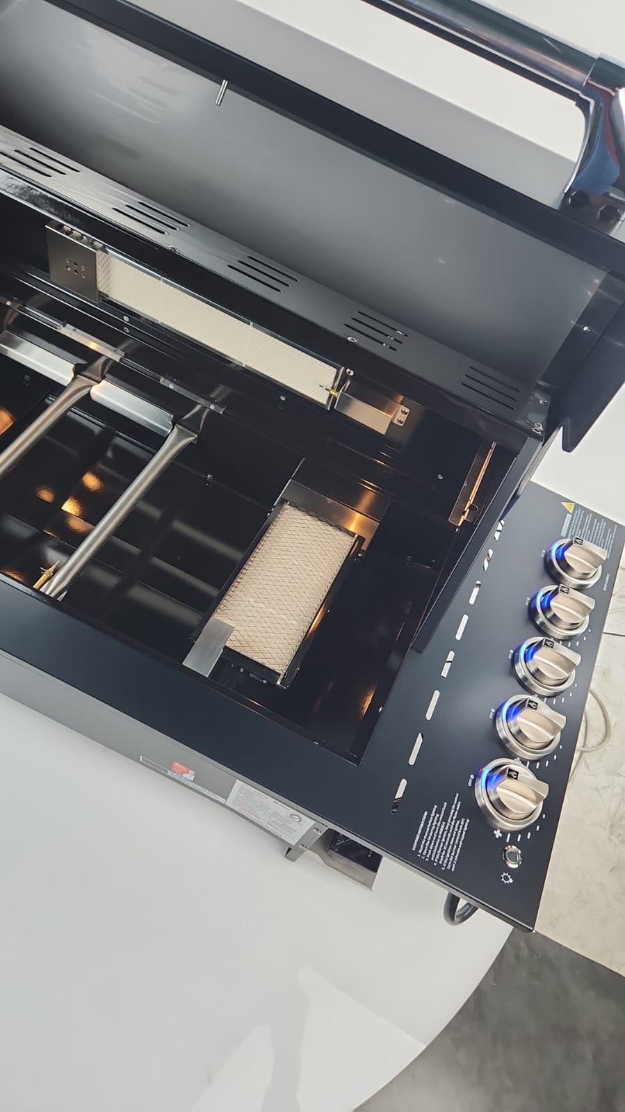 Sirius Black Drop-in 5 Burner Gas BBQ and Sirius Black finish 1200mm BBQ Canopy Rangehood