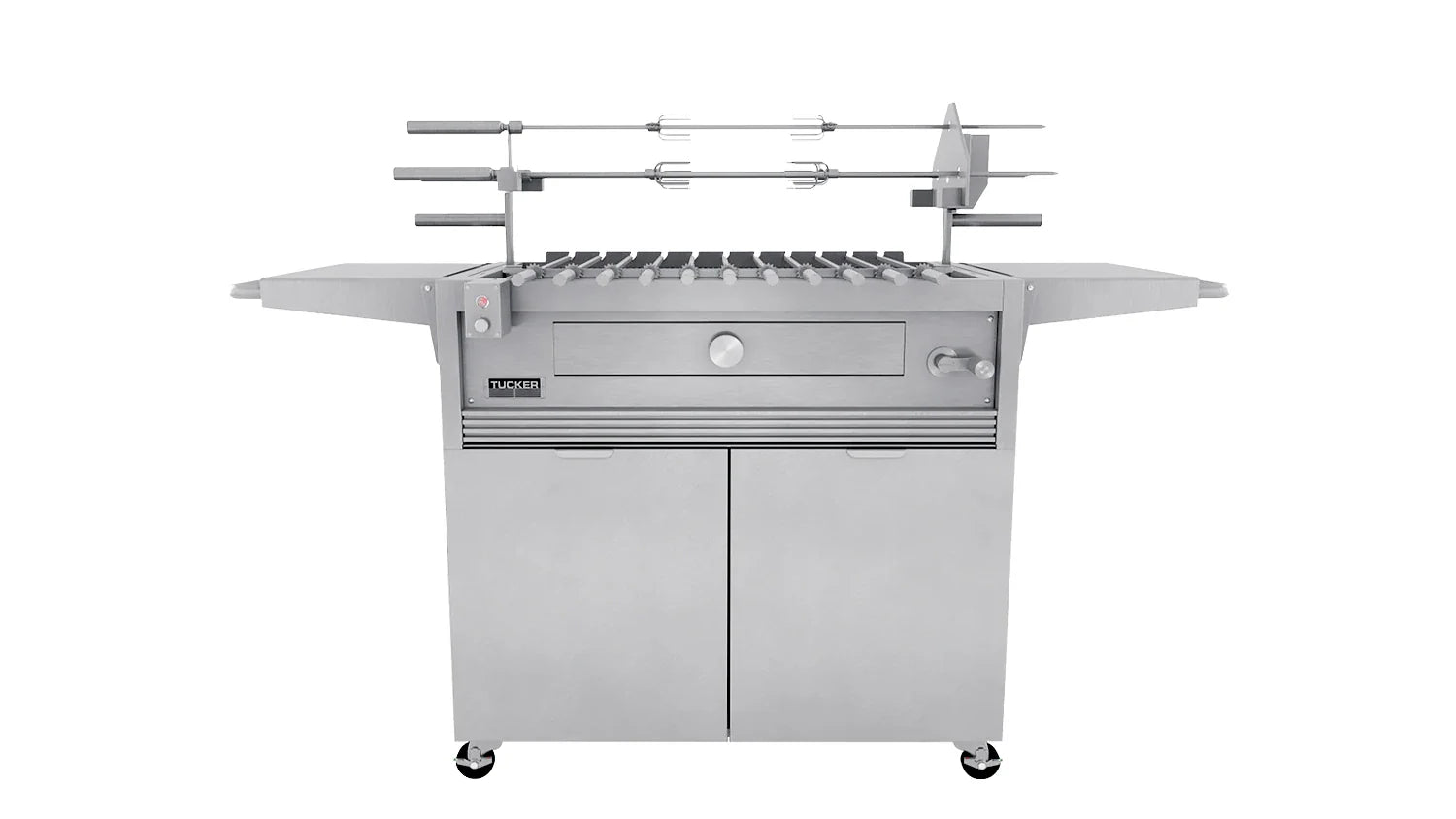 Tucker Charcoal Deluxe Pro BBQ on Cabinet with Roasting Hood
