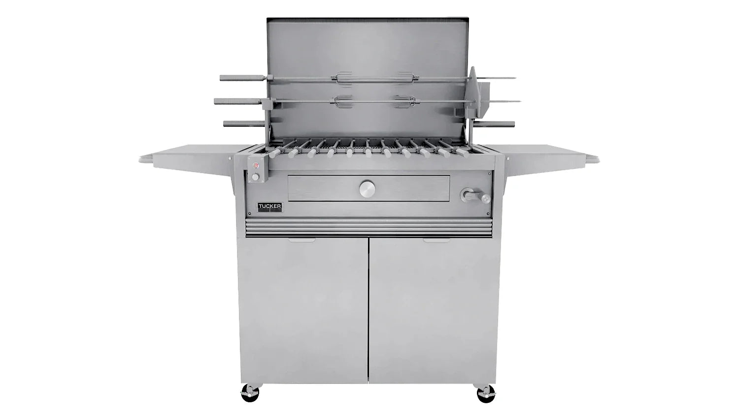 Tucker Charcoal Deluxe Pro BBQ on Cabinet with Hinged Lid
