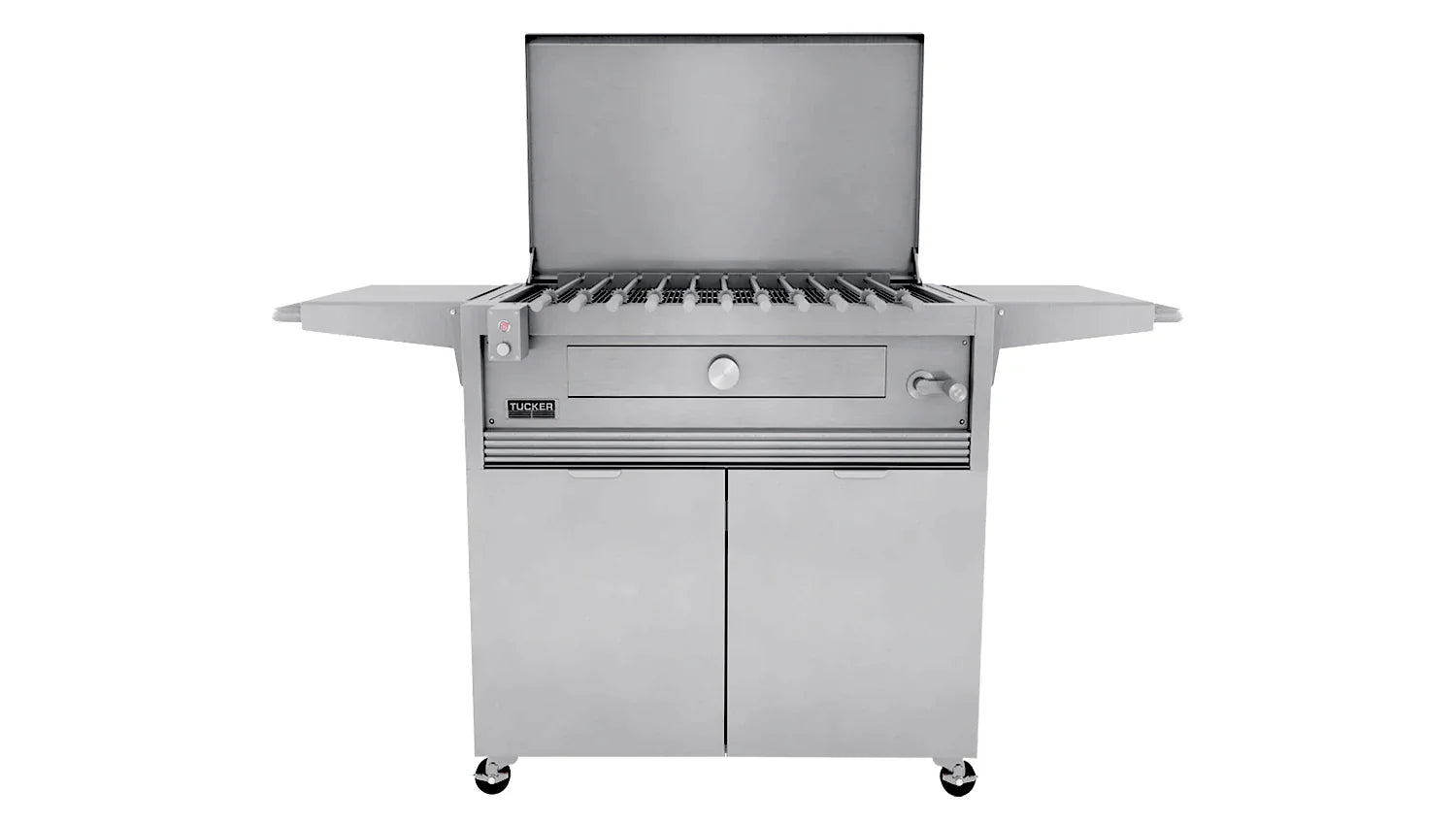 Tucker Charcoal Deluxe Pro BBQ on Cabinet with Hinged Lid