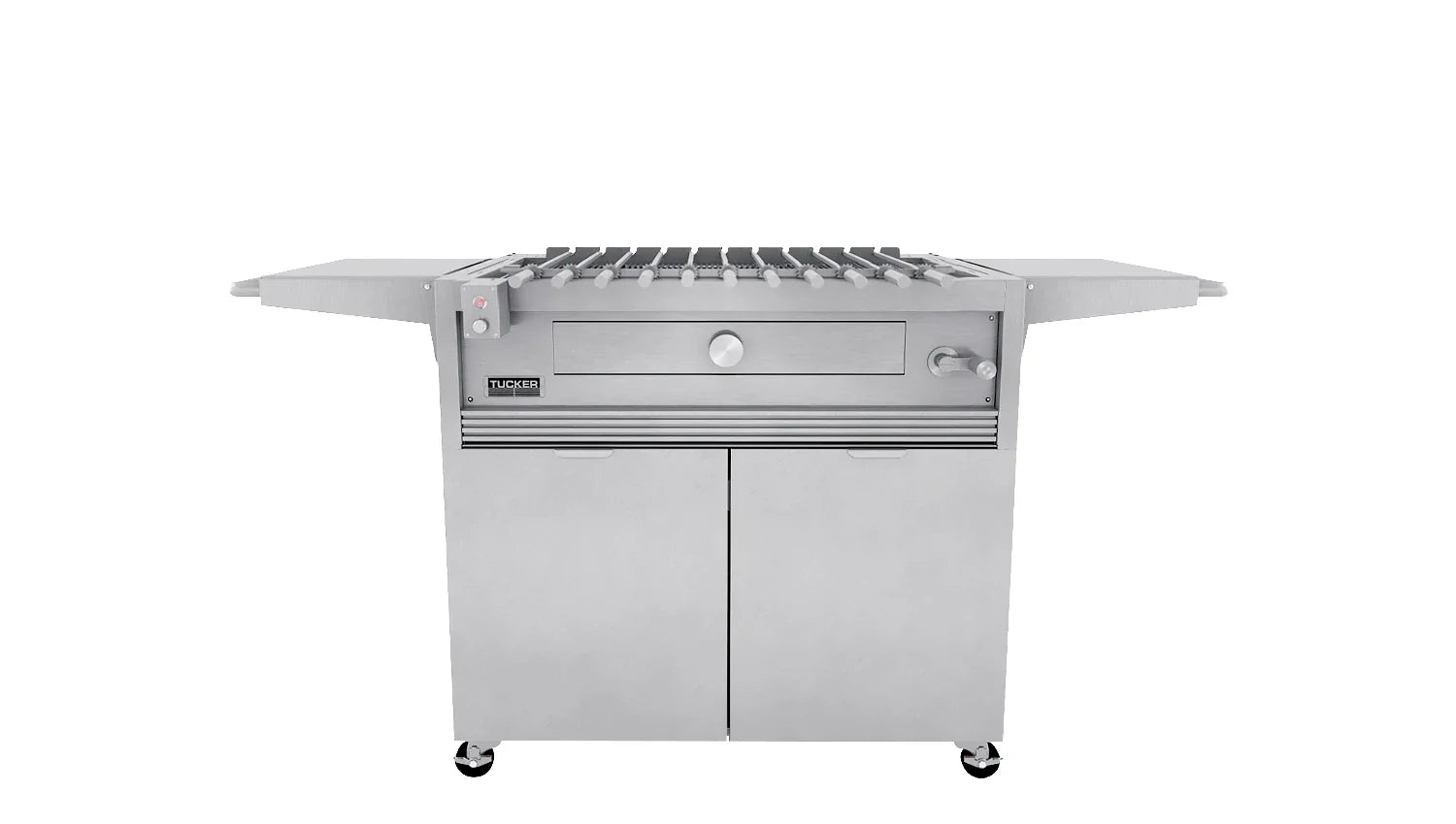 Tucker Charcoal Deluxe Pro BBQ on Cabinet with Roasting Hood