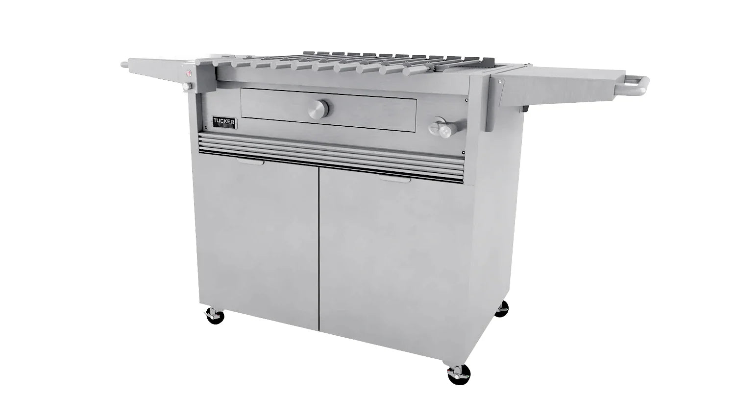 Tucker Charcoal Deluxe Pro BBQ on Cabinet with Hinged Lid