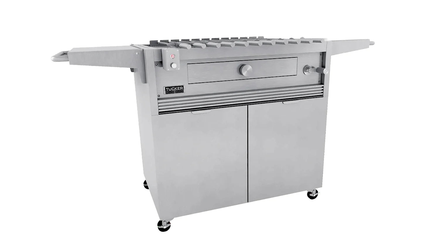 Tucker Charcoal Deluxe Pro BBQ on Cabinet with Hinged Lid