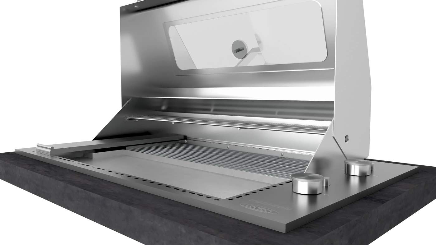 Tucker Horizon Marine Grade BBQ Built In with Slimline Hood side view open