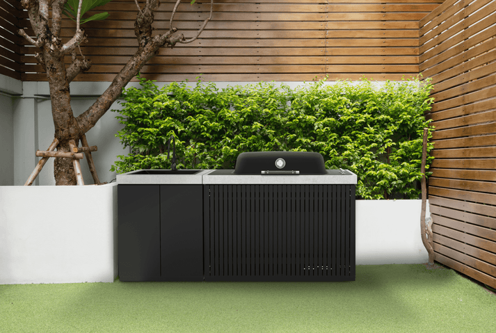 Everdure Seabreeze 3 Burner BBQ Black Modular Outdoor Kitchen with Sink & Beverage Cooler