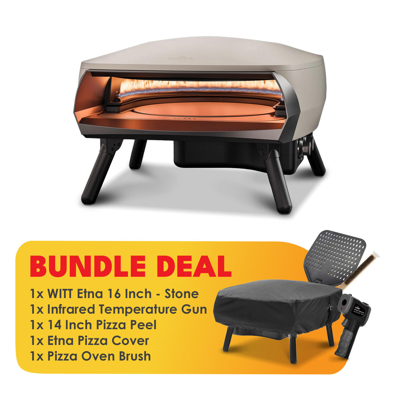 WITT Etna Rotante Stone 16 Inch Gas Pizza Oven Essentials Bundle