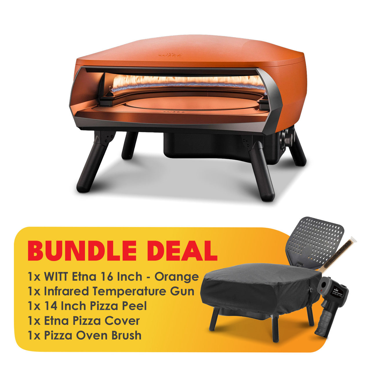WITT Etna Rotante Orange 16 Inch Gas Pizza Oven Essentials Bundle
