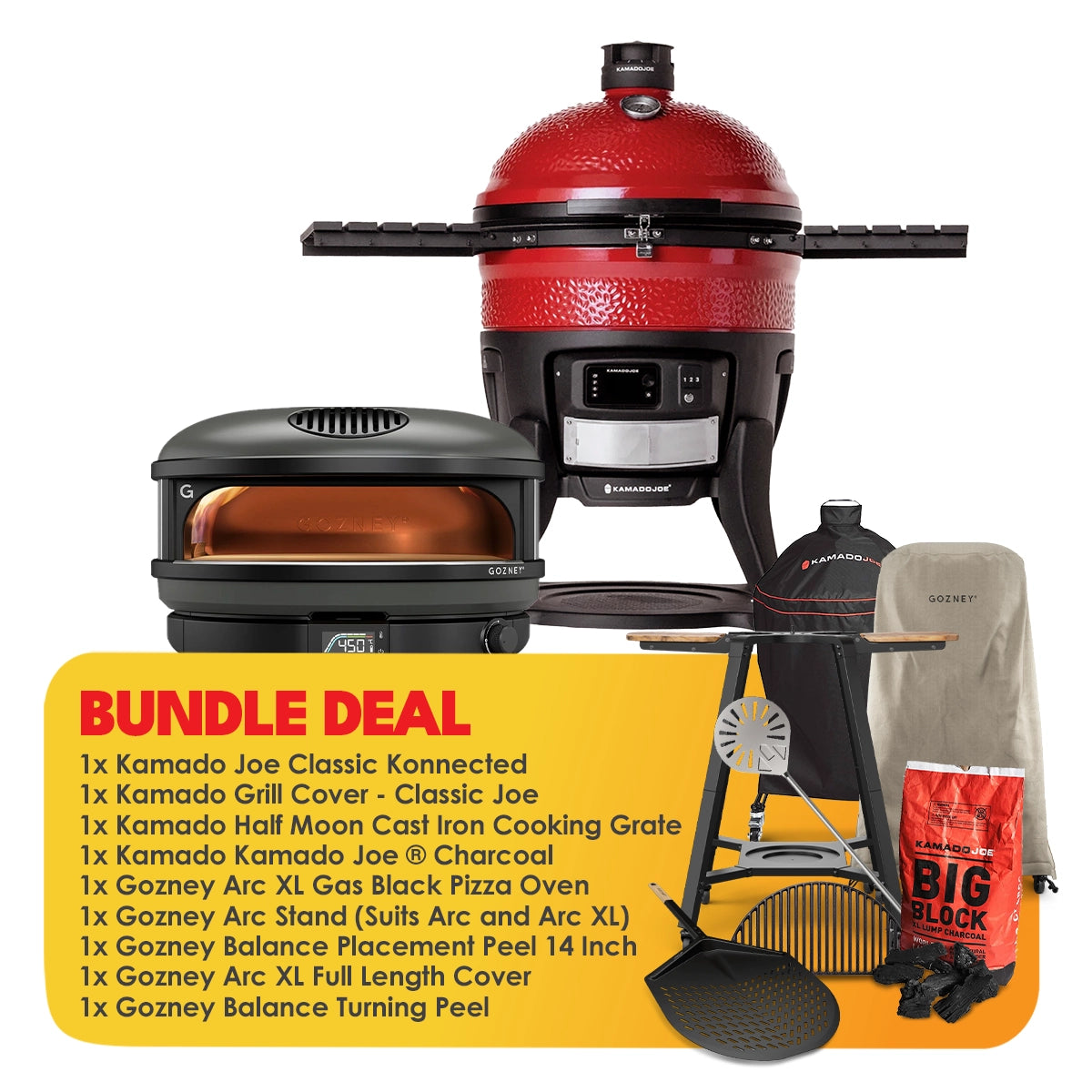 Kamado Joe Classic Konnected + Gozney Arc XL Gas Black Pizza Oven Package Deal