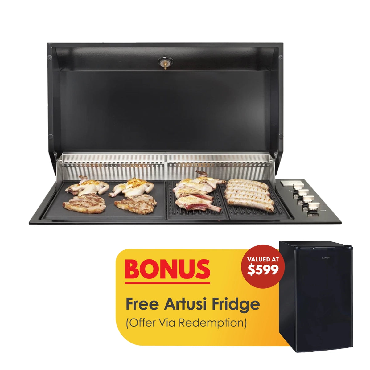Artusi Black Built In BBQ with Black Roasting Hood