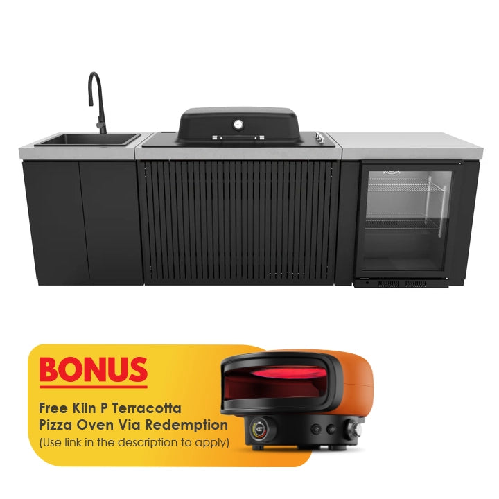 Everdure Seabreeze 3 Burner BBQ Black Modular Outdoor Kitchen with Sink & Beverage Cooler