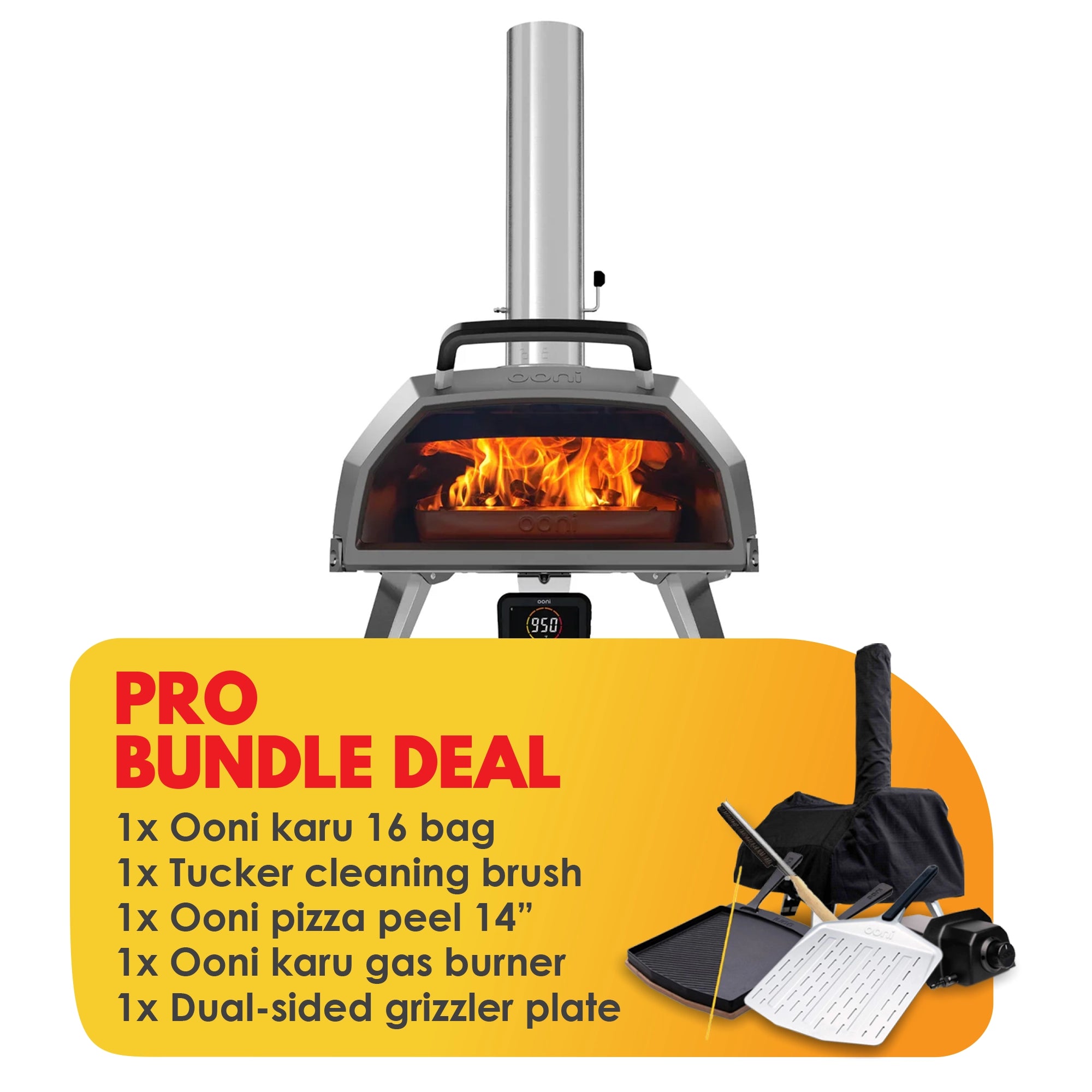 Ooni Karu 16 Inch Portable Wood Charcoal Outdoor Pizza Oven - Pro Bundle