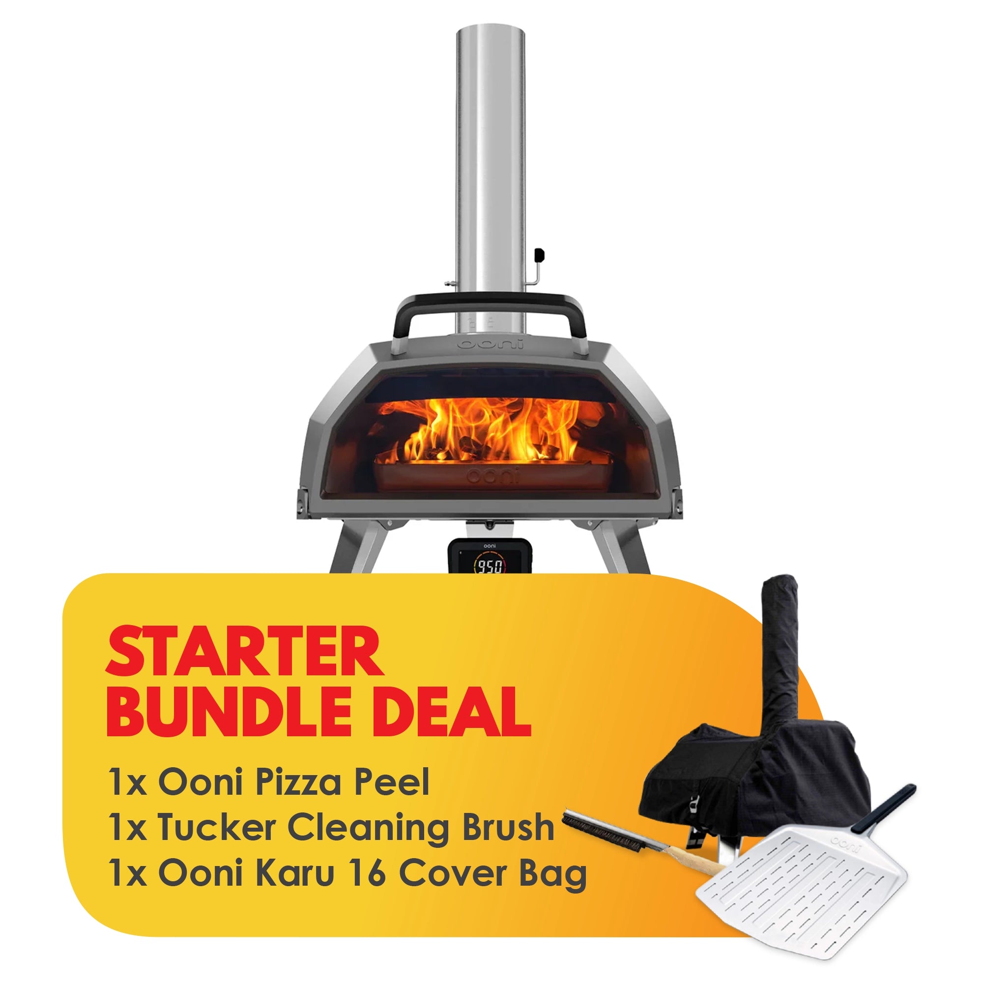 Ooni Karu 16 Inch Portable Wood and Charcoal Fired Outdoor Pizza Oven Startup Bundle
