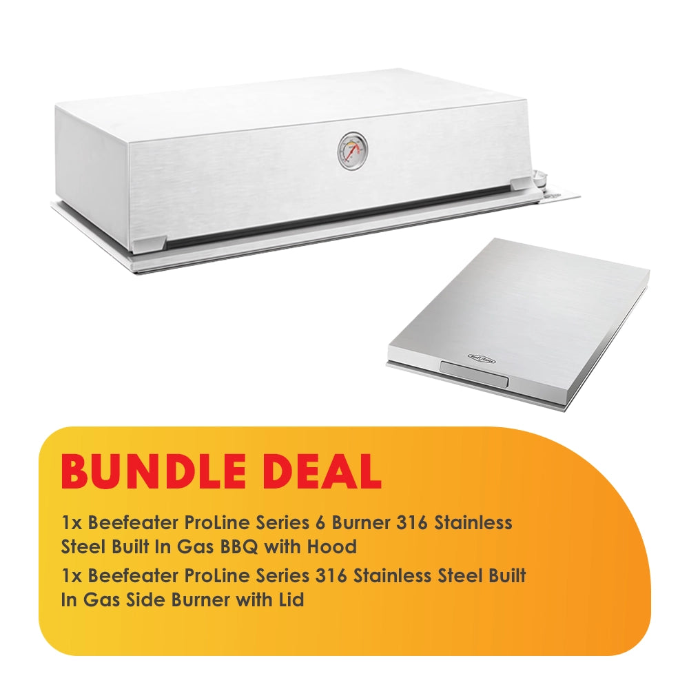 Beefeater Proline 316 Stainless Steel 6 Burner BBQ with Hood and Side Burner - Bundle Deal