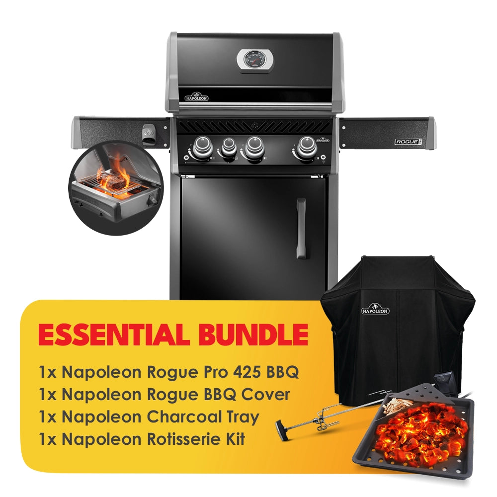 Napoleon Rogue Pro 425 Black 3 Burner BBQ Essential Bundle