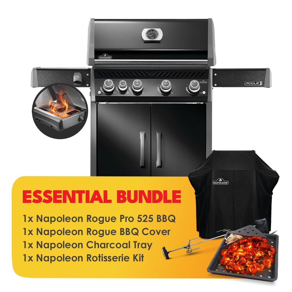 Napoleon Rogue Pro 525 Black 4 Burner BBQ Essential Bundle