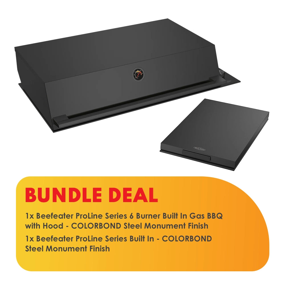 Beefeater Proline 6 Burner BBQ with Hood and Side Burner with COLORBOND Steel Monument Finish - Bundle Deal