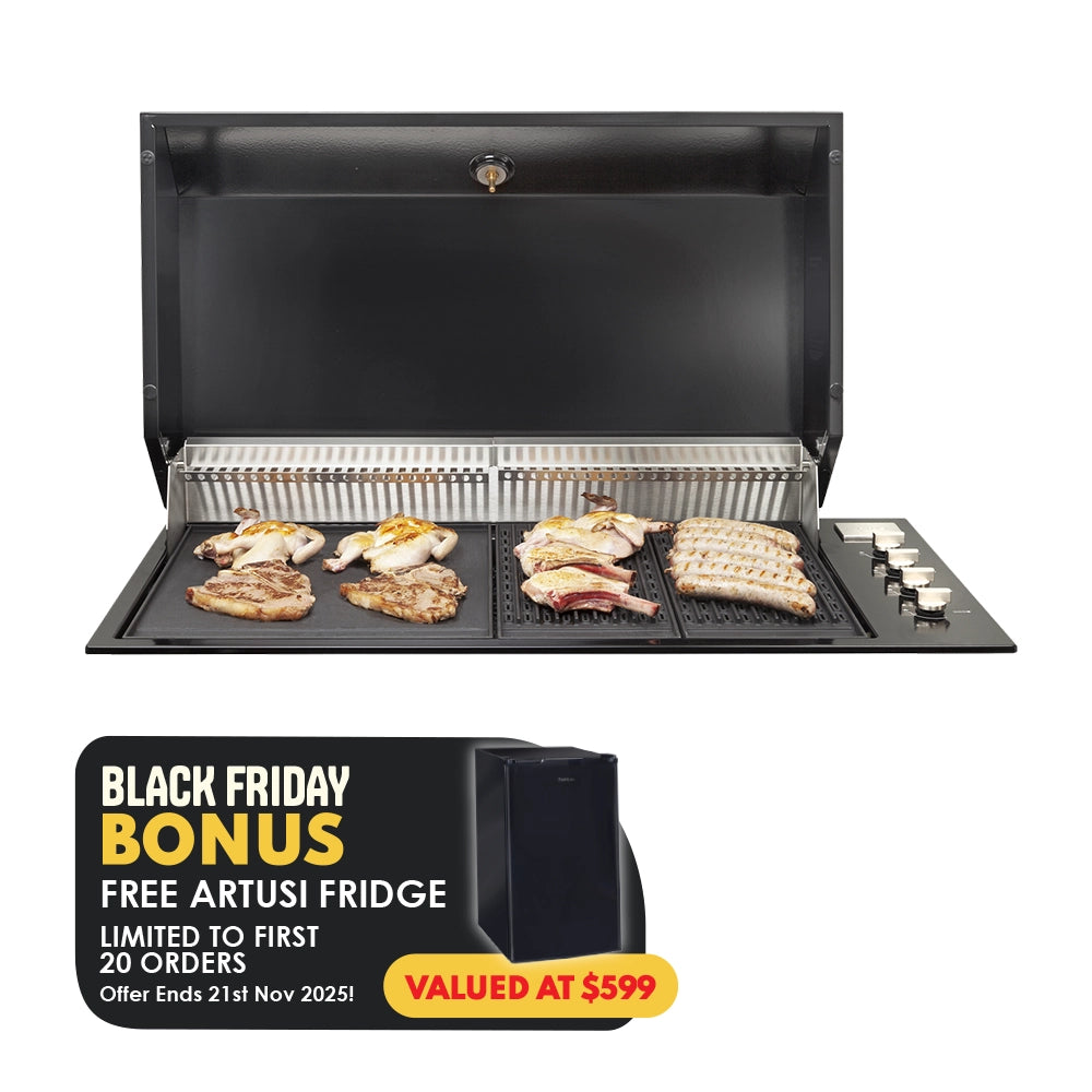 Artusi Black Built In BBQ with Black Roasting Hood