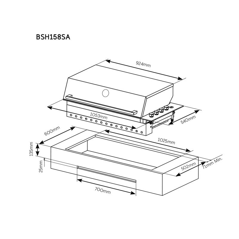 Beefeater Signature ProLine 6 Burner Stainless Steel Built-In BBQ with Hood