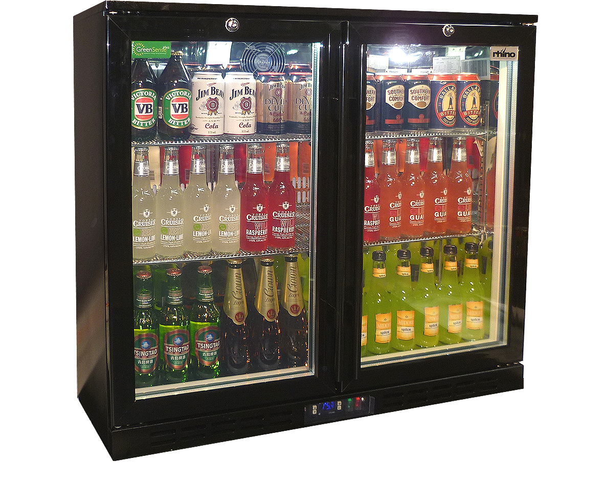 RHINO LG Compressor Alfresco Glass heated Door 208L Black Bar Fridge SG2H-B-HD
