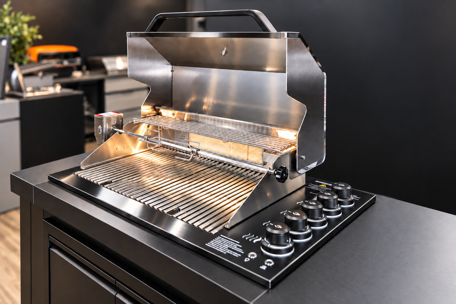 Bossworx Black Stainless Steel 4 Burner Drop In BBQ with Rear Burner