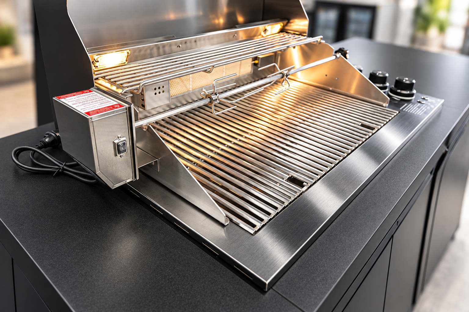 Bossworx Black Stainless Steel 4 Burner Drop In BBQ with Rear Burner