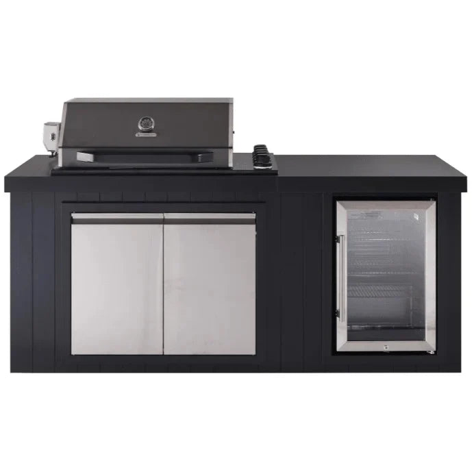 Bossworx Outdoor Kitchen with Black Stainless Steel 4 Burner BBQ & Fridge