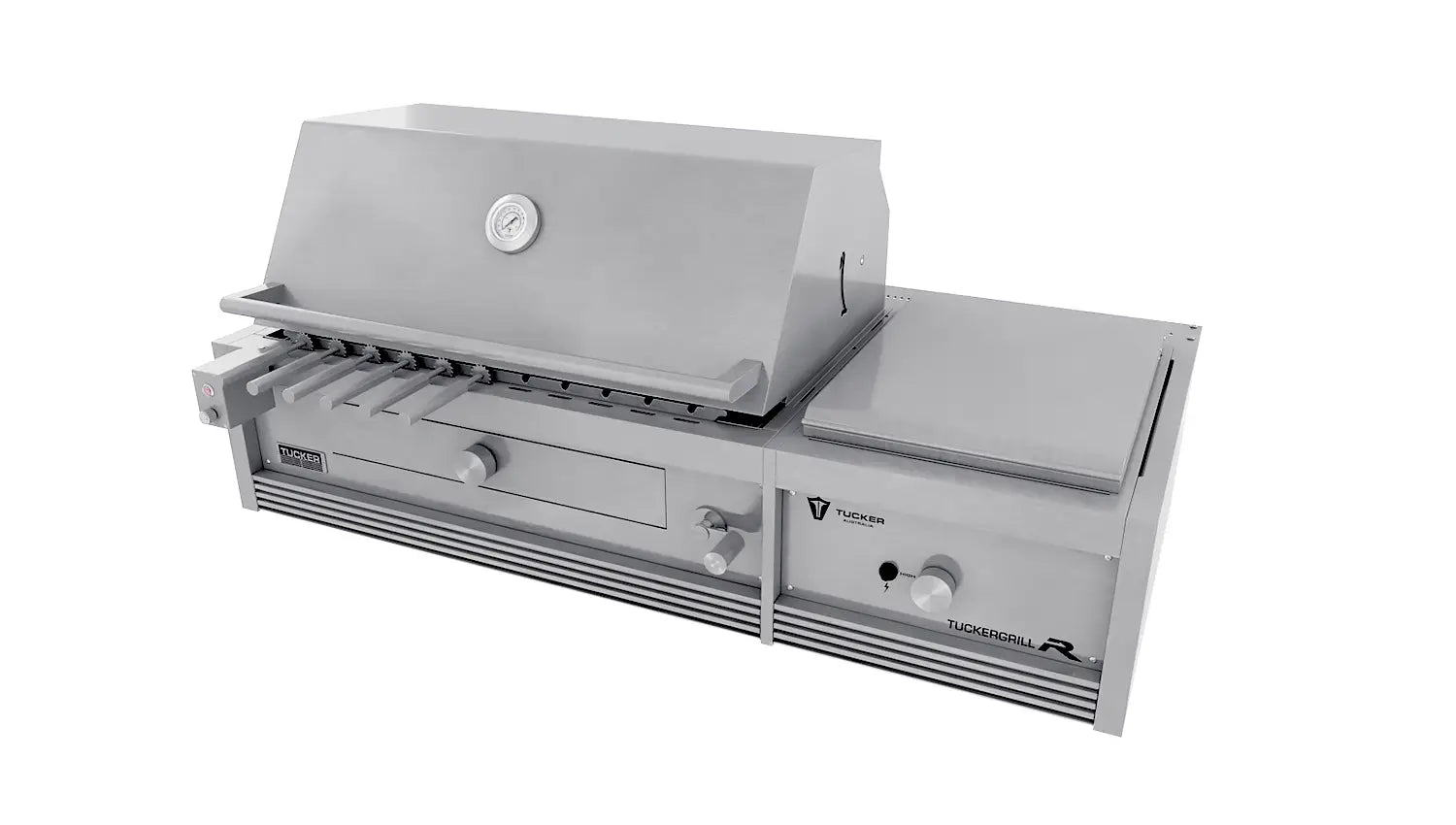 Tucker Charcoal Deluxe Pro Built-In BBQ Plus Wok Burner with Roasting Hood and Wok Hinged Lid