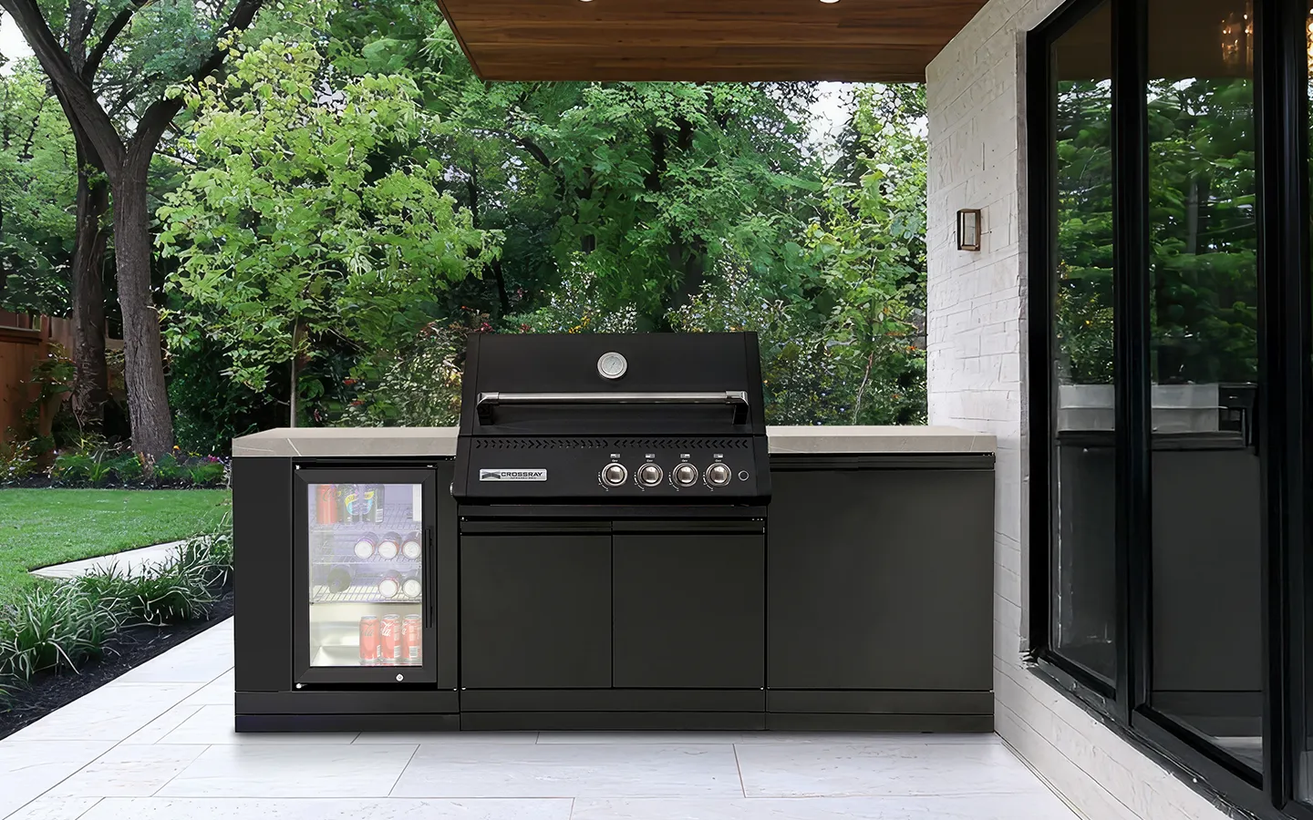 Crossray Xplor Compact Grey Outdoor Kitchen with Black 4 Burner BBQ