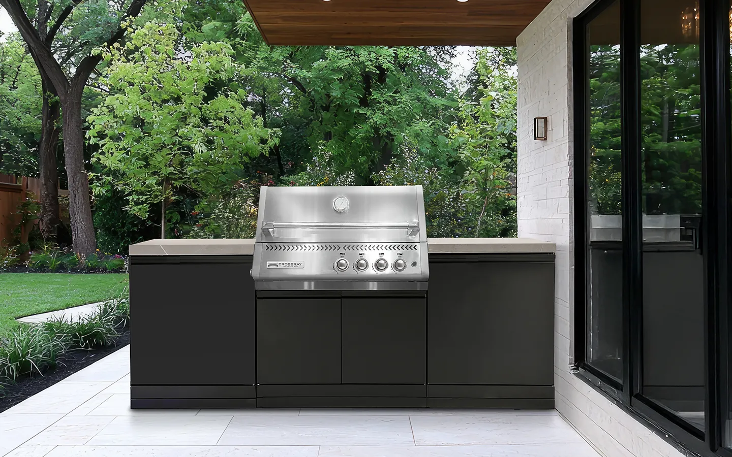 Crossray Xplor Compact Grey Outdoor Kitchen with Black 4 Burner BBQ