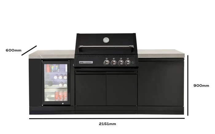 Crossray Xplor Compact Grey Outdoor Kitchen with Black 4 Burner BBQ