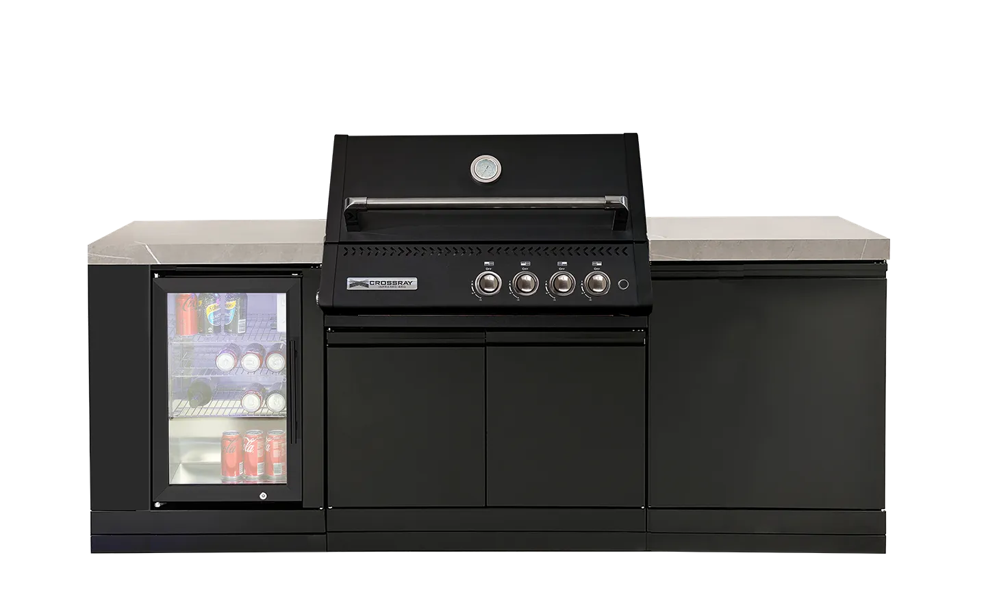 Crossray Xplor Compact Grey Outdoor Kitchen with Black 4 Burner BBQ