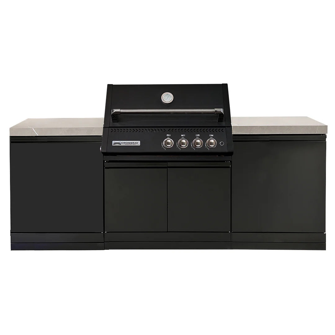 Crossray Xplor Compact Grey Outdoor Kitchen with Black 4 Burner BBQ