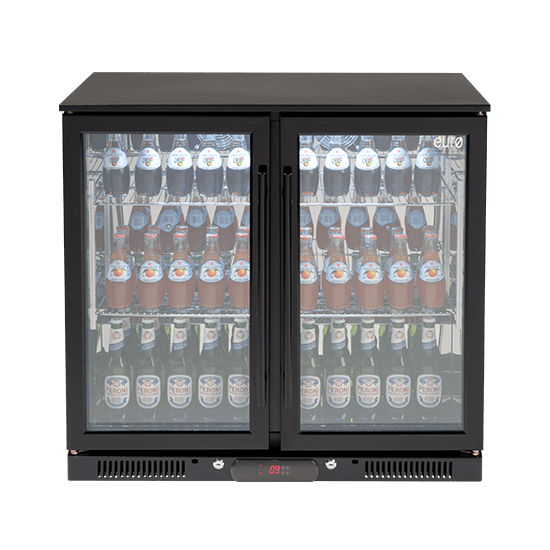 Euro 208 Litre Black Double Doors Beverage Cooler - EA900WFBL
