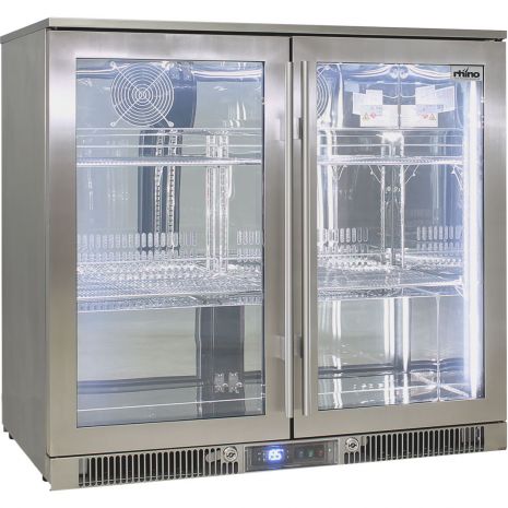 Rhino 248 Litre ENVY Heated Glass Double Door 316 SS Outdoor Bar Fridge - ENV2H-SS
