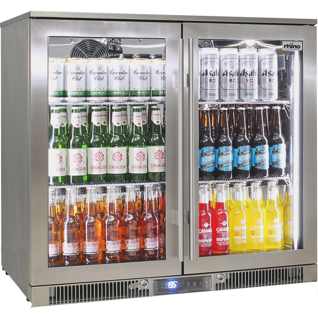Rhino 248 Litre ENVY Heated Glass Double Door 316 SS Outdoor Bar Fridge - ENV2H-SS
