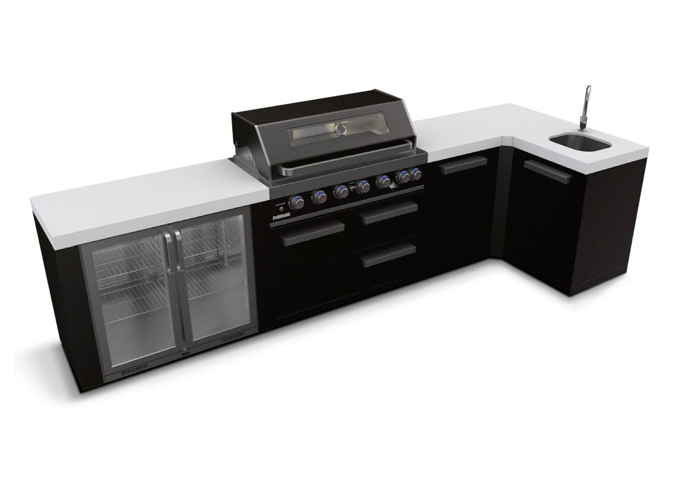 Everdure Neo Black Outdoor Kitchen with Fridge, Sink & Storage Modules, and Corner Cupboard (Option 3)