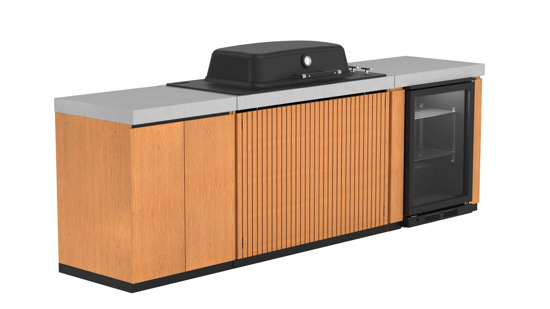 Everdure Seabreeze 3 Burner BBQ Timber Look Modular Outdoor Kitchen with Double Door Storage & Beverage Cooler