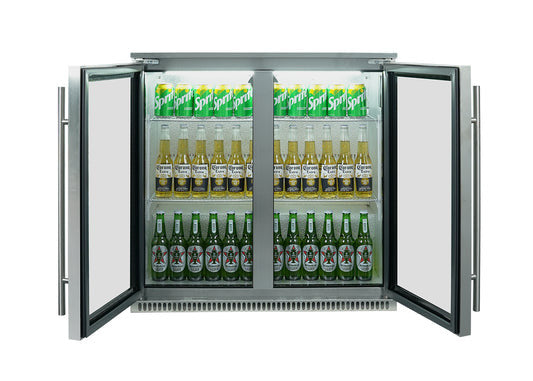 Tucker R Class V8 4 Burner Built In BBQ with Hood + Napoleon Double Door Alfresco Outdoor Fridge Package