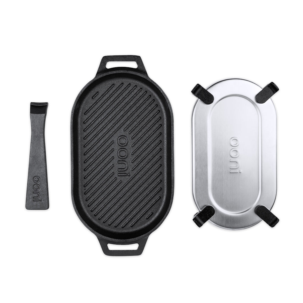 Ooni Cast Iron Sizzler Pan with Removable Handle and Stainless Steel Trivet