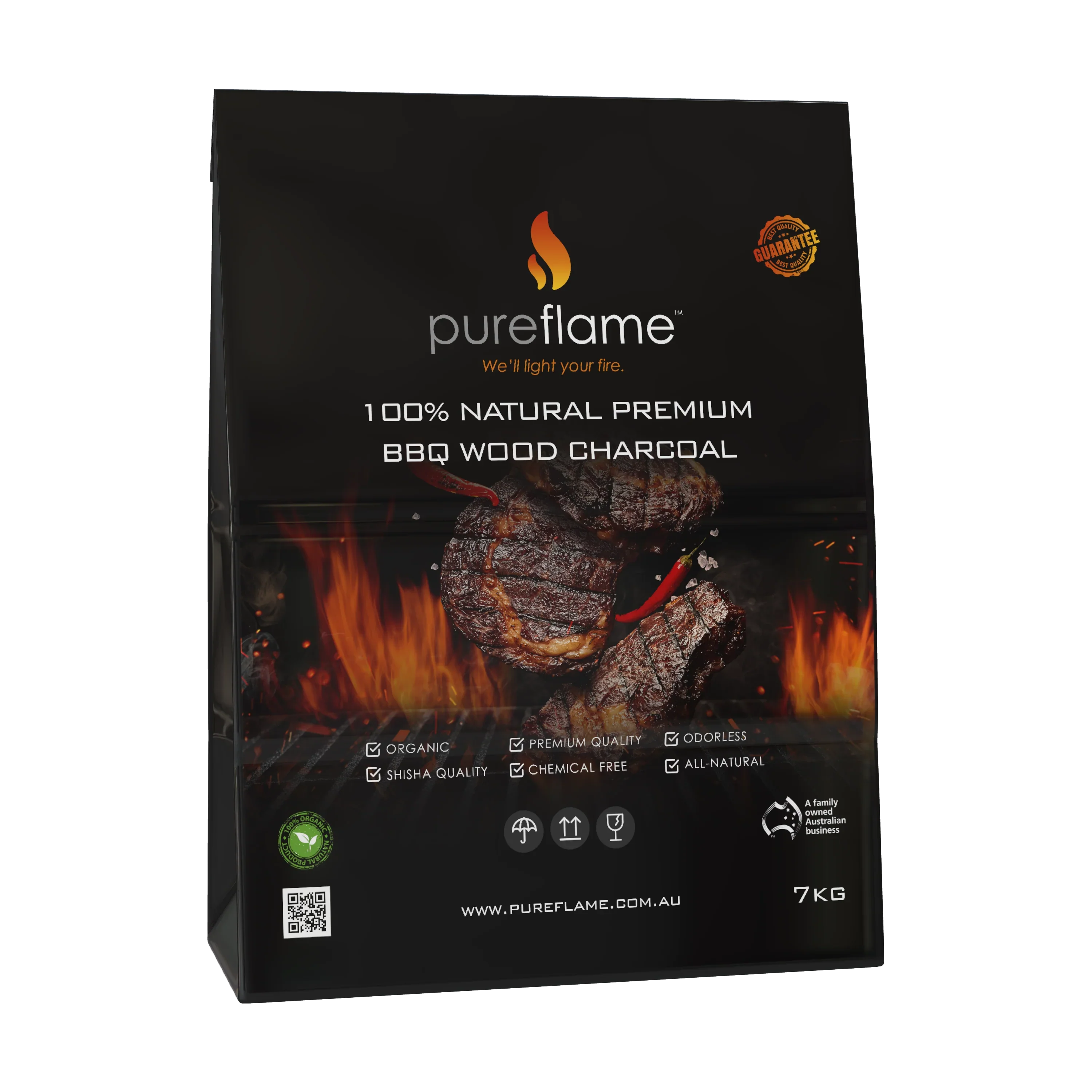 Pure Flame Premium BBQ Charcoal - 7kg Bag (50-100mm sized lumps)