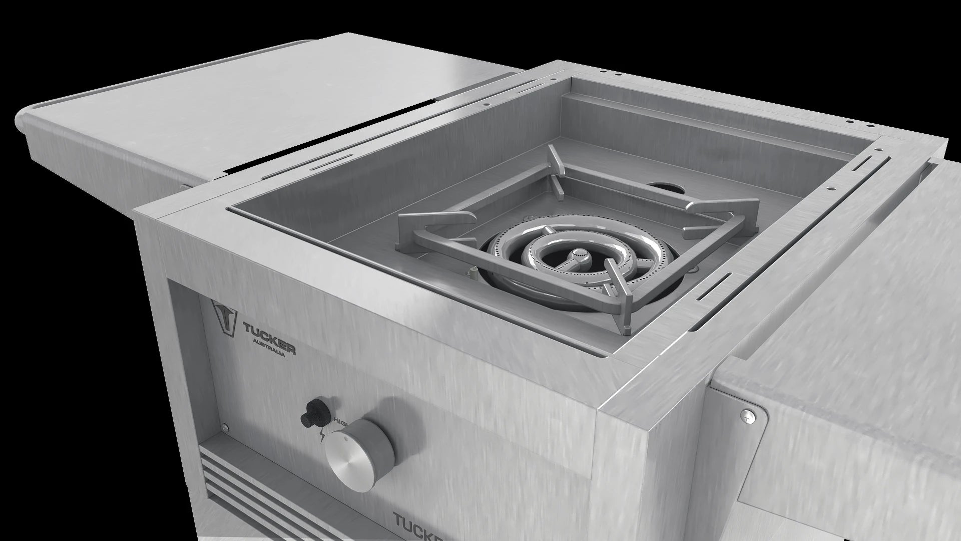 Tucker R1 Wok Freestanding Burner on Cabinet