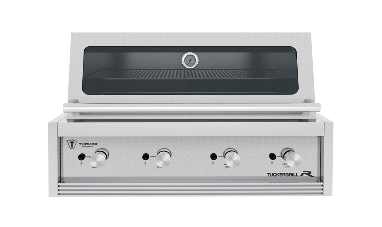 Tucker R Class V8 4 Burner Built In BBQ with Hood + Napoleon Double Door Alfresco Outdoor Fridge Package